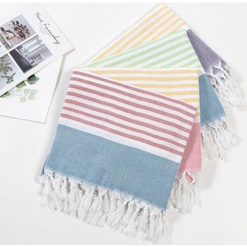 New Poly-cotton beach towel Quick dry Turkish towel single layer stripe Bath towel with tassels for woman girl cleaning