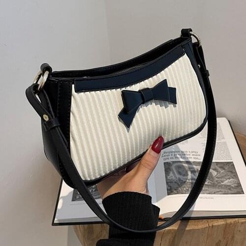 Simple Leather Pleated Womens Bag Cute Bow Tote Crossbody Bags 2021 Vintage Small Female Handbags Casual All-match Shoulder Bag