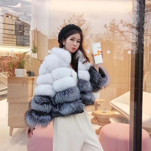 Womens Winter Fur Coat 2020 Real Fox Leather Grass Short Coat Genuine Stand Collar Thick Down Jacket Fur Coat Natural Fur