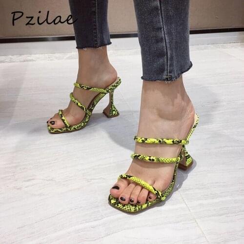 Pzilae new women summer sandals serpentine mules high heels woman open sandals strange heel narrow band ladies shoes size 35-41