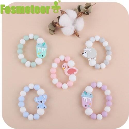Fosmeteor 1pcs Baby Hedgehog Tooth Rubber Ring Food Grade Silicone Rattle Toy Tooth Bracelet Silicone Beads Baby Toy BPA Free