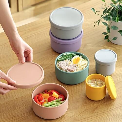 Silicone Fresh-Keeping Box With Lid Bento Lunch Box Fruit Salad Fresh-Keeping Bowl Modern Simple Sealed Round Storage NJ72011