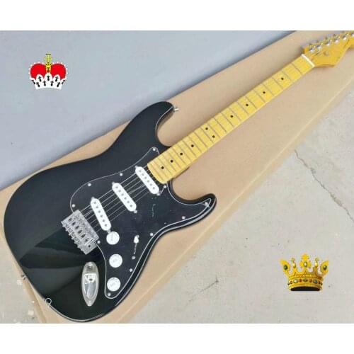 Top quality FPST-1024 black color solid body black pickguard maple fretboard electric guitar, Free shipping