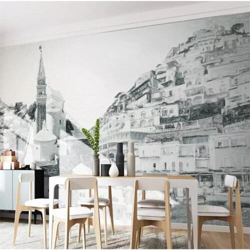 Wellyu Modern minimalist hand-painted Mediterranean style TV background wall painting custom large mural green wallpaper