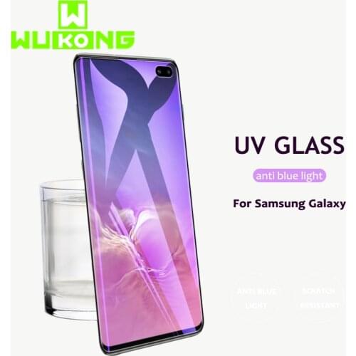 WuKong UV Full Cover Anti Blue Light Screen Protector For Samsung S10 plus S10 eLiquid UV Glass Work With Fingerprint Sensor