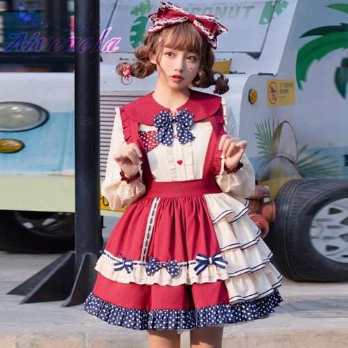 Japanese Soft Girls Lolita JSK Dress Harajuku Women Party Overall Dot Polka Cake Dresses Female Vestidos AFC1095
