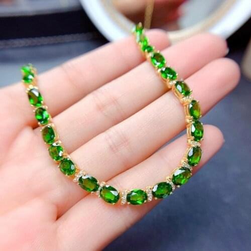 Jewelry 925 Silver Gemstone Bracelet for Office Woman 100% Natural Chrome Diopside Bracelet Gift for Woman