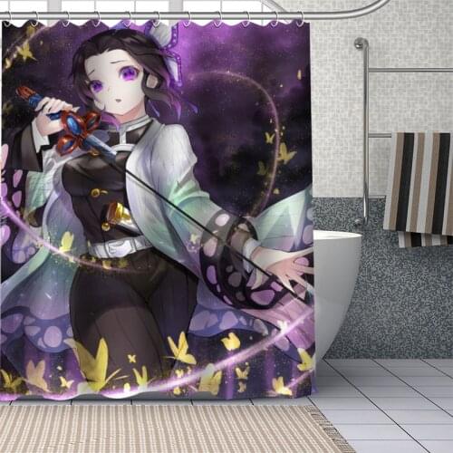 Custom Anime Kochou Shinobu Shower Curtain With Plastic Hooks Modern Fabric Bath Curtains Home Decor Curtains Custom Your image
