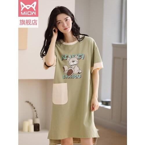 Cotton short - sleeved nightdress and nightgown for women in summer cotton loose size for lovely ladies