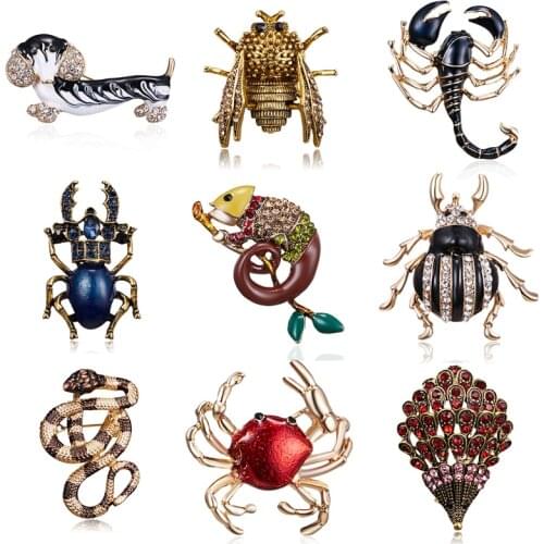 Vintage Style Spring Animal Dog Crab Bee Bugs Brooches for Women Fashion Beetle Brooch Pin Wedding Bride Jewelry Gift
