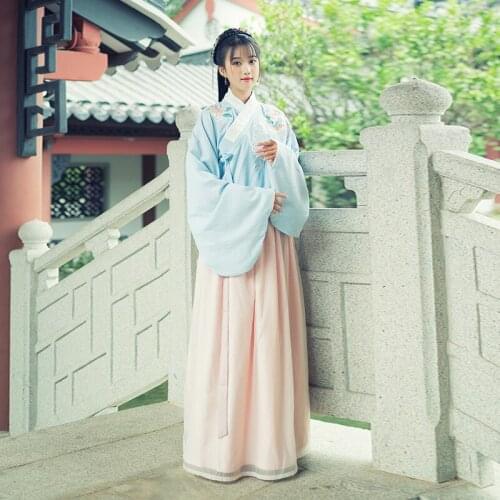 Free shipping ancient style traditional Han nationality womens Cross collar upper jacket one piece Ru skirt waist length skirt