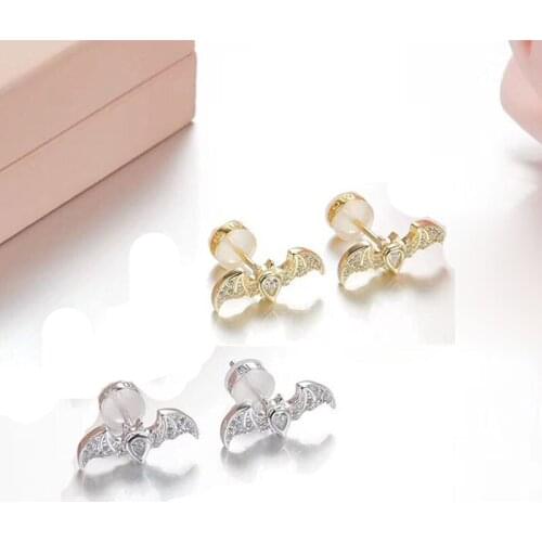 SLJELY 925 Sterling Silver Cubic Zircon Vampire Bat Stud Earrings Fashion Punk Fine Egypt Crystal Earring Women Party Jewelry
