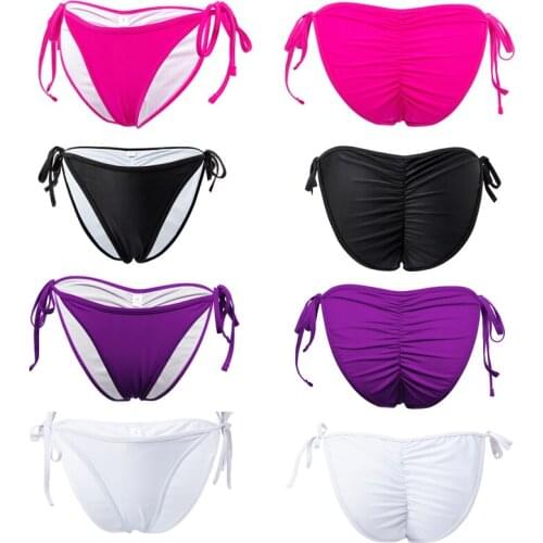 FLORATA 4 Color Womens Bikini Bottom Ladies Side Bandage Swim Trunks Sexy Swimwear Briefs Swimming Bottom S-XL