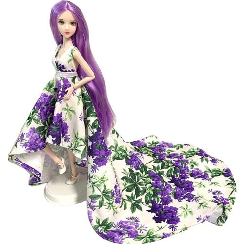 1/6 Doll Dress High quality Handmade Purple Flower Long Tail Evening Gown Clothes Lace Wedding Dress For 30cm Doll Best Gift