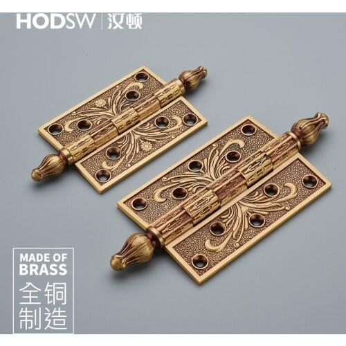 1PCS 4"/5" Thick Silent Hinged European Crown Head Hinged Bearing Integral Door Hinges for Solid Wood Door Gold/European Gold