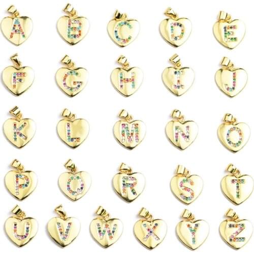 1pcs Gold Peach Heart Letter Necklace Pendant Copper Brass Spacer Micro Zircon Charm Women Beads For Jewelry Making DIY Findings
