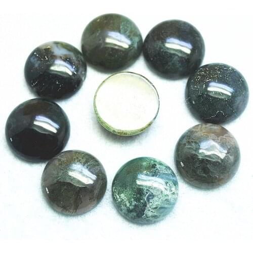 11PCS Nature Moss Agate Stone Cabochons Round Shape Size 20MM Beads Cabs Hot Sells Jewelry DIY Accessories Fashion Findings