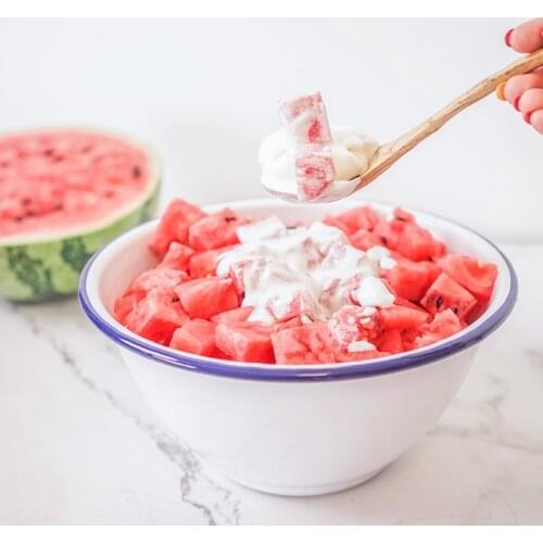 2PCS Enamel basin with blue edge Bakeware baking tools Deep Fruit salad mixing bowl 4.5 2.8L thicken Non-slip soup bowls Tureens