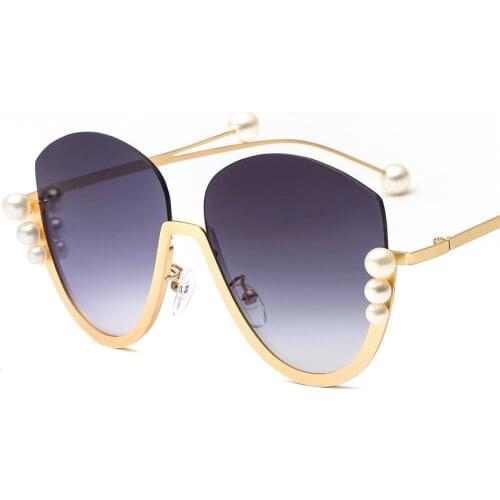 2018 Luxury Semi Rimless Sunglasses Women Retro Metal Frame Pearl Design Female Sun Glasses Fashion Oversized Flat Uv400 Shades