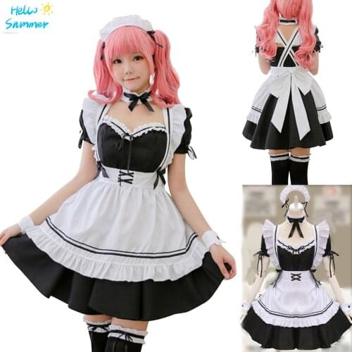 2021 Black Cute Lolita Maid Costumes Girls Women Lovely Maid Cosplay Costume Animation Show Japanese Outfit Dress Clothes