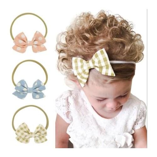 3 Pcs/lot Baby Dots Bowknot Handmade Boutique Nylon Headband With Fabric Bow Hair Band Infant Hair Accessories