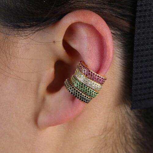 4 Color Minimal Rinbow Cz Ear Clip On Earrings No Piercing Charming Jewlery For Women Wedding Gift 2021 New Arrived