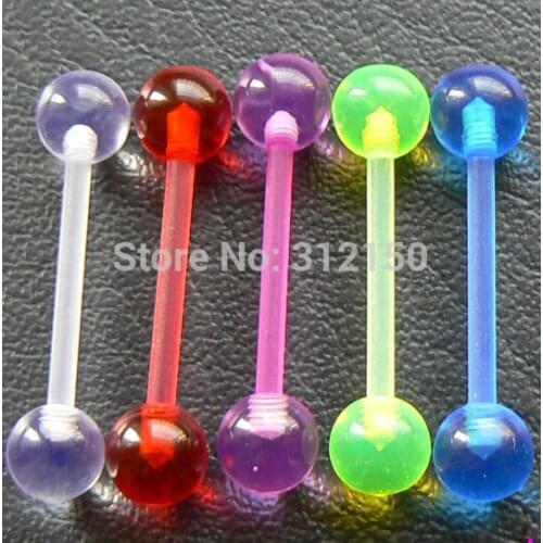 5pcs/lot Free Shipping Tongue Ring, labret ring Mixed Color Noctilucent Acrylic Tongue Nipple Bar Ring Barbell Body Piercing