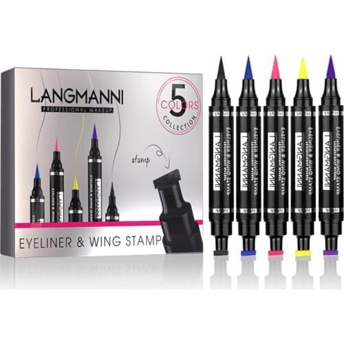 5Pcs Liquid Eyeliner Stamp Set Double-Headed Eye Liner Pen Tattoo Tool Waterproof & Smudge Proof for Women Eye Makeup