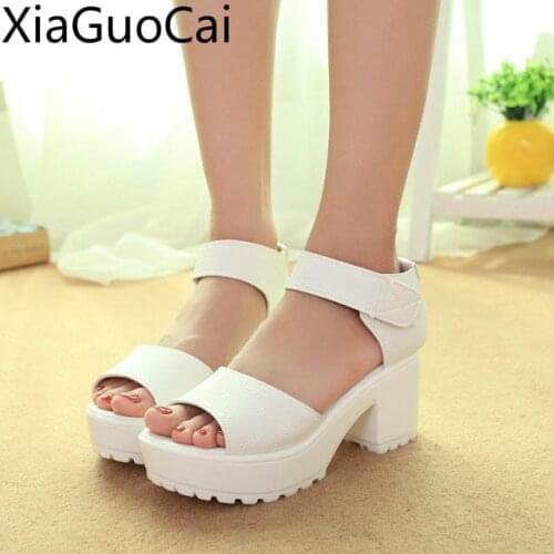 Summer High Quality Womens Summer Sandals Korean Solid Color High Heels Sandals Fish Mouth Fashion Female Sandals