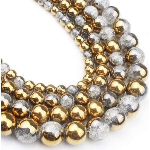 One Side Plated Golden White Snow Cracked Crystal Beads Natural Stone Beads For DIY Making Bracelet Necklace Jewelry 6/8/10/12mm