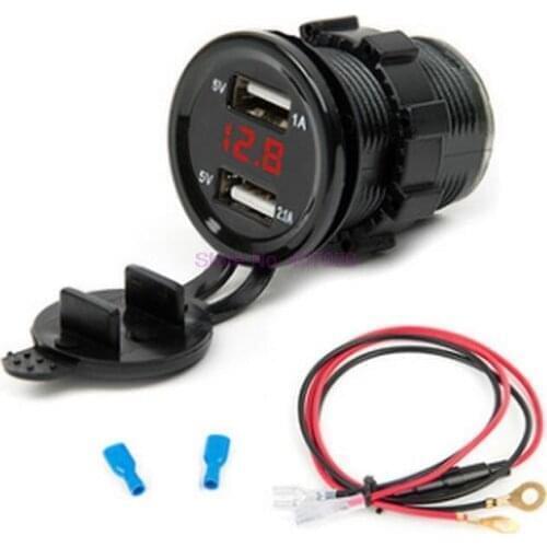 By DHL or Fedex 100pcs Dual USB Motorcycle Car Cigarette Lighter Charger Socket Charger+LED Digital Voltmeter Meter Monitor hot