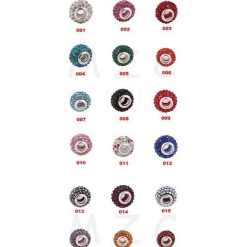 Jt5 Mix 20 Color 14MM 50Pcs/lot Multi Resin Rhinestone Silver Plated Core Big Hole European Beads Fit Charm Bracelets