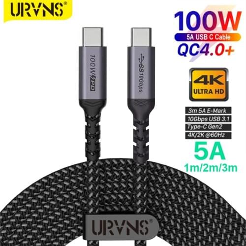 URVNS USB C to Type C Cable For Macbook Pro 5A PD 100W USB 3.1 Gen 2 Fast USB-C Cable For Samsung S10 Note20 PD 3.0 QC 4.0 Cord