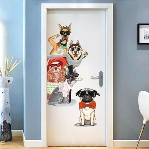 Creative Dog Wall Stickers Cool Animal Door Stickers Kids Rooms Decor Aesthetic Poster Living Room Bedroom Wall Decoration Mural