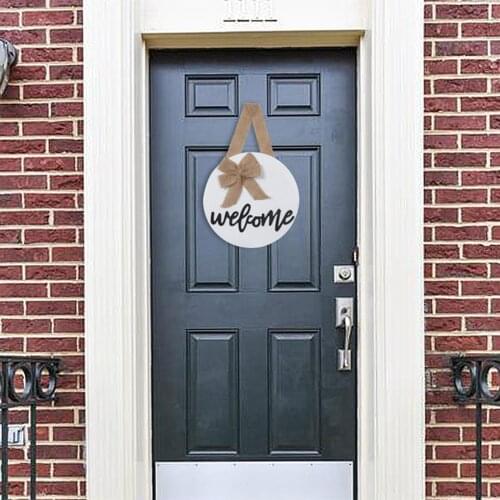 Round Wooden Hanging Sign Mediterranean Ocean Nautical with Bow Welcome word Print Rustic Front Door Decor Home Living Room