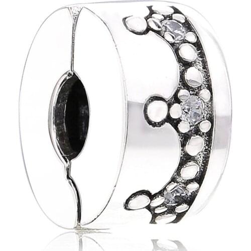 New 925 Sterling Silver Bead Charm Royal Crown With Crystal Clip Lock Stopper Beads Fit Pan Bracelet Bangle Diy Jewelry