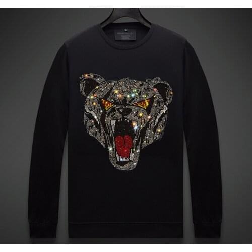 New high quality rhinestone long sleeve casual fashion European and American mens T shirt