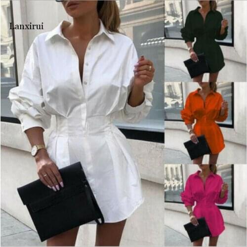 Solid Autumn Letter Printed White Shirt Dress Women Street Fashion Party Elegant Turn-down Collar Slim Waist Button