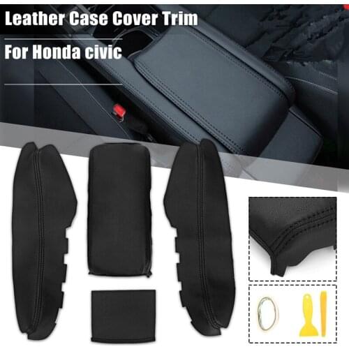 Pure Black PU Leather Center Armrest Box Cover Replace Case for Honda Civic 10 Generations
