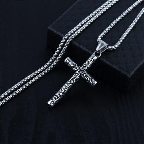 Wholesale Simple Silver Color Cross Mens Necklace Women Stainless Steel Punk Jewelry Pendants Chain For Men Creativity Gift