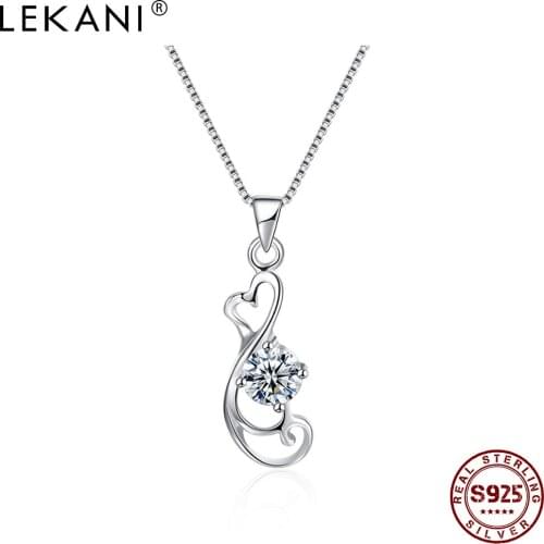 LEKANI Sterling Silver 925 Necklace For Women Bright Cubic Zirconia Romantic Heart Pendant Necklaces Hot Sale Fine Jewelry