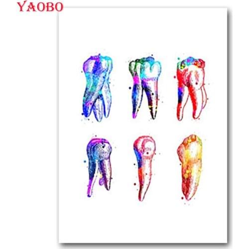 Full Square round drill mosaic diamond Teeth Watercolor art 5d diy Diamond Painting Diamond Embroidery Dentist Office Decor