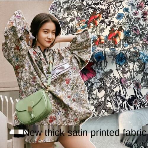 Early Spring 2021 European and American Brand Digital Printing Double-Sided Satin Thick Flower and Grass Pattern Coat Fabric
