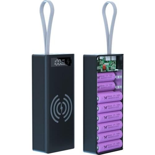 Detachable QC3.0 PD LCD Display DIY 16x18650 Battery Case Power Bank Shell 10W Wireless Charging Box without Battery Powerbank