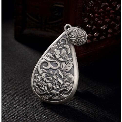 Silver, S999, Pure Silver, Antique, Lotus, Flower, Relief, Zen, Lady, High-end, Long Sweater Chain, Pendant Wholesale