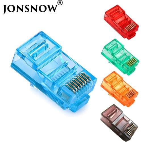 JONSNOW 20/50/100PCS RJ45 Ethernet Cables Module Plug Network Connector RJ-45 Crystal Heads Cat5 Color Cat5e Gold Plated Cable
