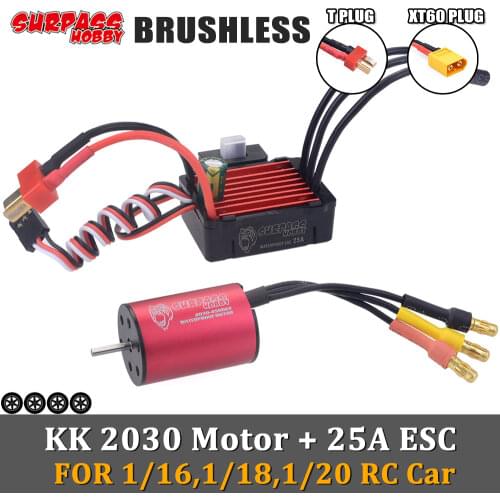 SURPASS HOBBY KK Waterproof 2030 Brushless Motor 25A ESC 2S for 1/20 1/18 1/16 RC Racing Traxxas HSP Wltoys A949 A959 ARRMA
