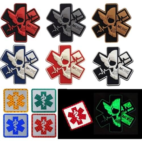 Reflective Medic Multicolor Cross Medical Rescue PVC MEDIC Skull IR patches Army actical Military Patches PVC Glow In Dark Badge