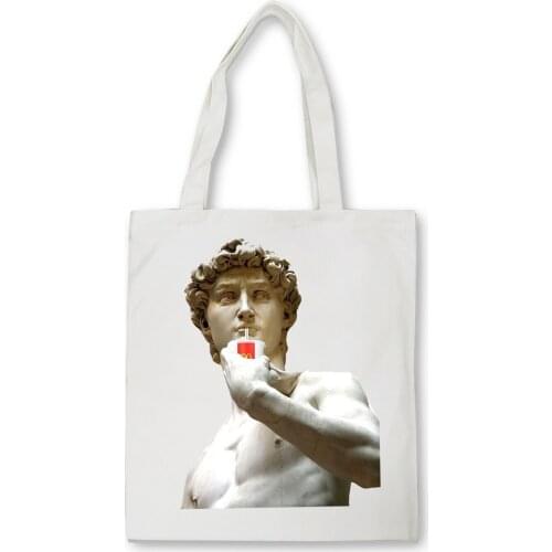 Female Shopping Bag Eco Bag Tote David Vintage Mona Lisa Print Funny New Fashion Large Capacity Art Summer Shoulder Canvas Bag