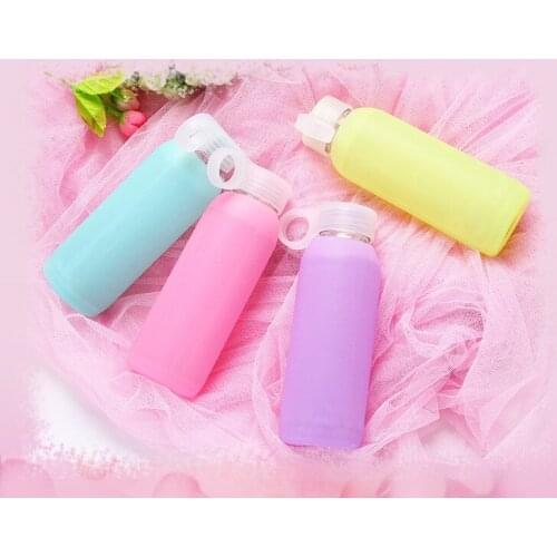 1PC 300ML Candy Glass Bottle Colored Jelly Kettle With Silicone Cover High Borosilicate Water Bottle Fashion Kettle KD 1468